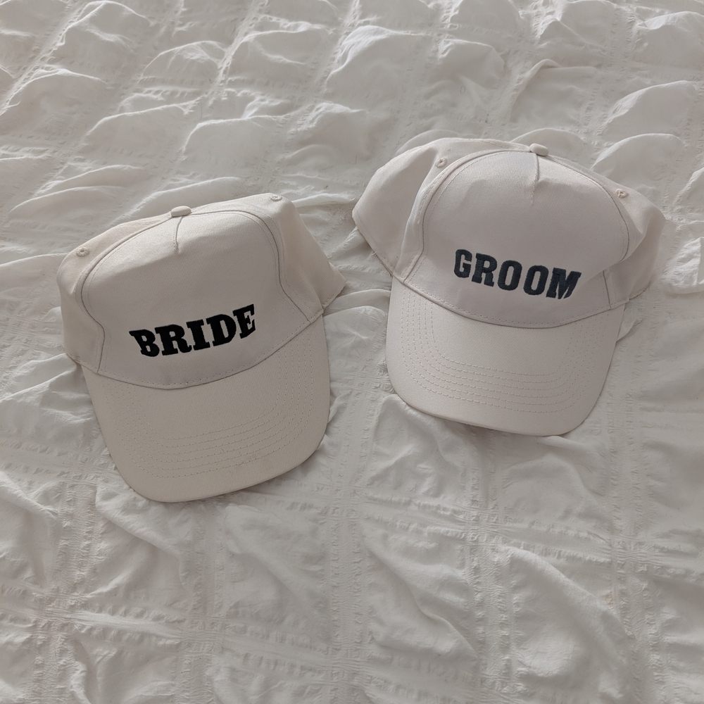 Bride and Groom White Caps